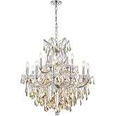 Elegant Lighting 2800D30C-GT/RC Maria Theresa 28-Inch High 19-Light Chandelier, Chrome Finish with Golden Teak (Smoky) Royal 