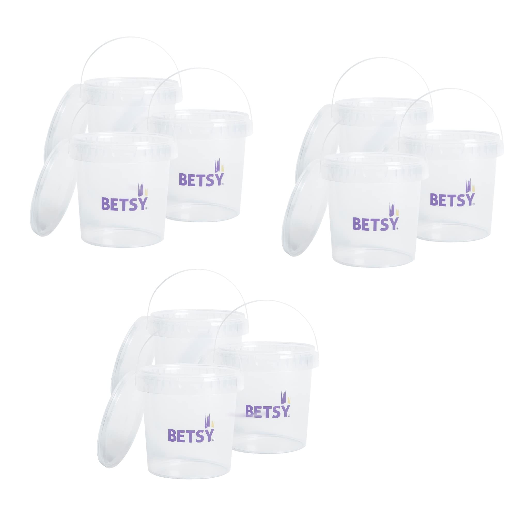 1 Litre Paint Kettle with lids/Pack of 9 - Betsy Group Buckets, Mixing pots, Paint Kettle with lids, Storage containers, Clear tubs, Empty pots, Betsy Mate Refill pots