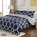 Mohap Floral Quilt Set 3 Piece Queen Size for All Season Soft and Breathable Bedspread 1 Quilt and 2 Matching Shams Dark Blue Geometric Pattern
