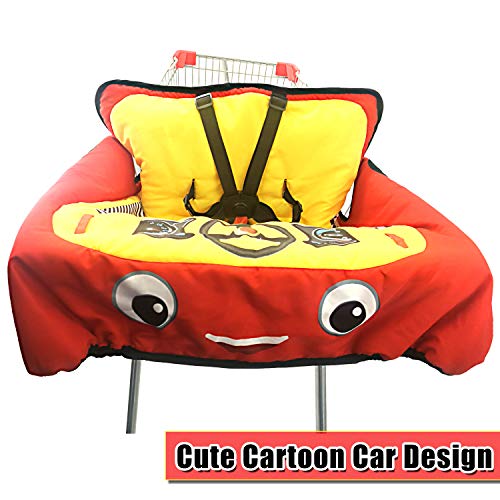 Gift Box Packing, 2-in-1 Shopping Cart & High Chair Cover for Baby with Portable Bag ✮ 5 Point Safety Harness System ✮ Universal Fit All Shopping Cart Seats&Restaurant Highchairs ✮ Cute Car (Red) - Thumbnail 4