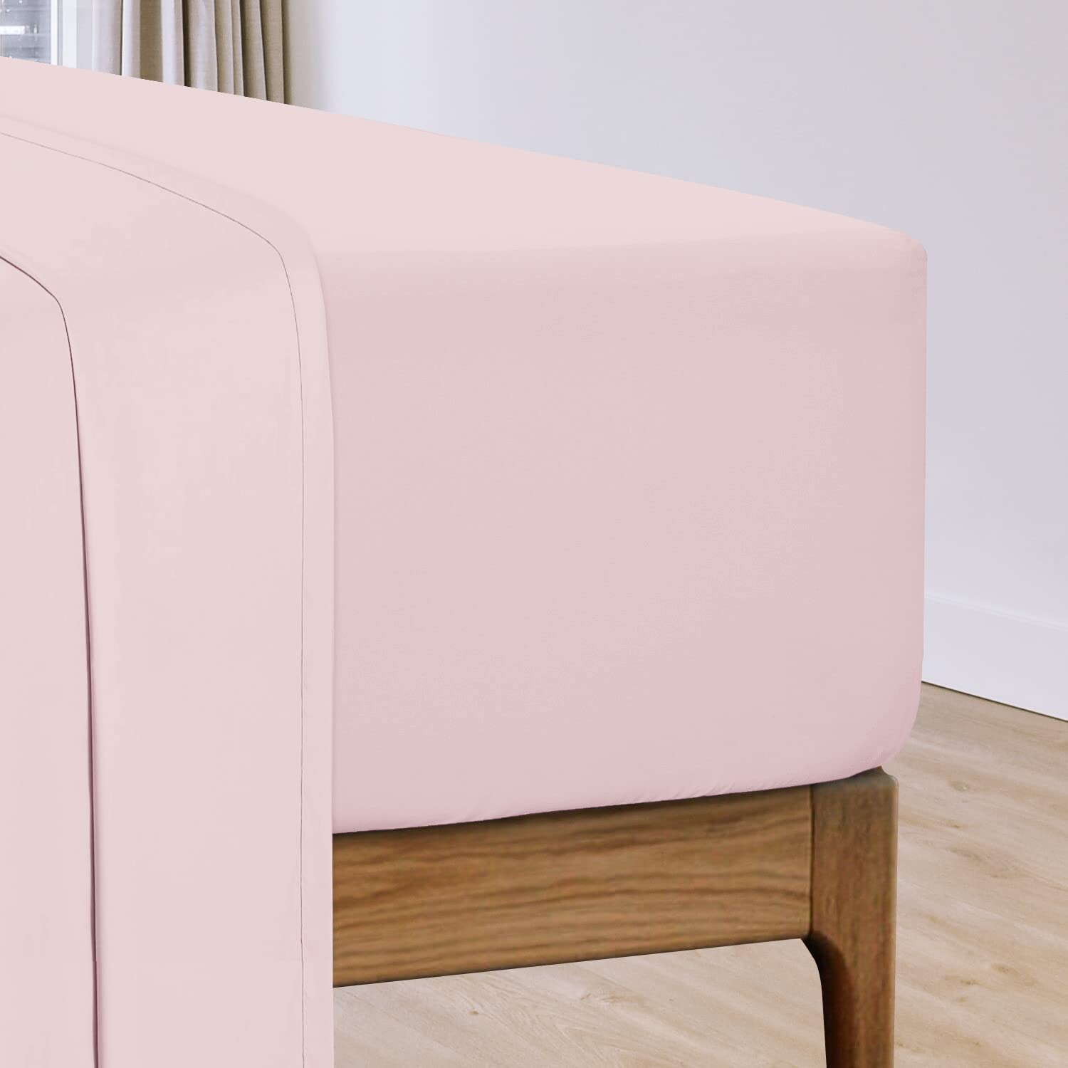 Pizuna Light Pink Cotton Percale European Single Fitted Sheets 100x200 cm 1 Pc Only, 100% Long Staple Cotton Plain Weave Fitted Sheet Euro Single with 40 cm Deep Pocket — image 1