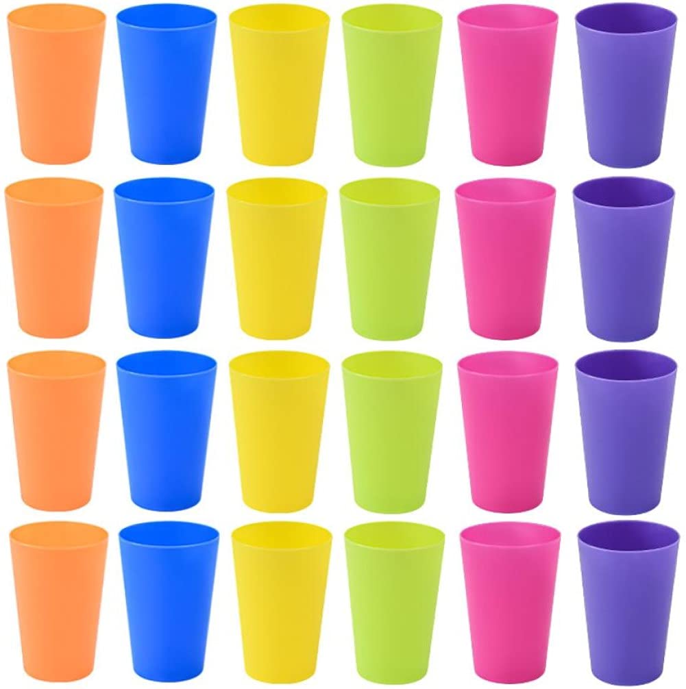 KAHEIGN 24Pcs Reusable Plastic Cups, 250ml Children’s Kids Durable Plastic Drinking Cups Tumblers Set for Kitchen Outdoor Parties Picnics BBQ’s Travels (6 Bright Colors) — image 1