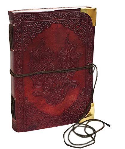 DOUBLE DRAGON Blank Page BOOK Handcrafted Leather Writing Unlined 5 x 7 JOURNAL (Brown Golden Corner)