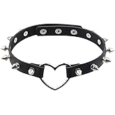 CALFOVERA Heart Spiked Studded Rivets Choker Collar Love PU Leather Gothic Necklace for Women Punk Rock Alloy Hollow Cosplay Goth Jewelry Chain Decorations for Women Party (Black)