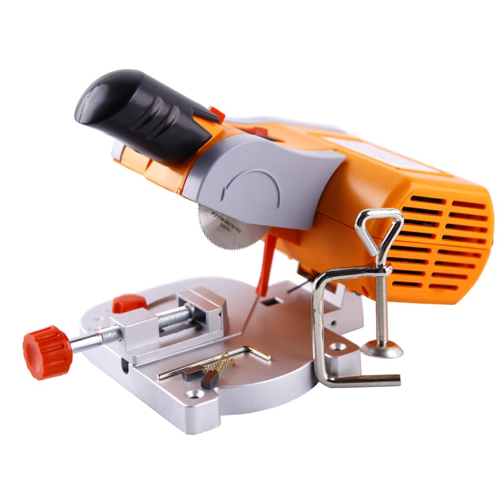 Mini Cut Off Machine, 90W Saw Chop Saw Plastic Metal Carbon Arrow Cutter Bench Saw Adjustable Max 45° for Cutting Brass, Steel, Wood