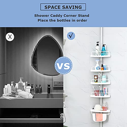 Shower Caddy Pole, 4 Tier Bathroom Shelf Shower Caddy Tension Pole Organizer Shampoo Storage for Bathtub in Stainless Steel, Rustproof, Strong and Sturdy (Ivory)