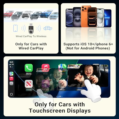 MINIX CA520 Wireless CarPlay Baby Car Camera for iPhone, 1080P HD Rear Seat Baby Monitor with Night Vision, 150° Wide View, Low Latency, Plug & Play for Factory Wired CarPlay Vehicles