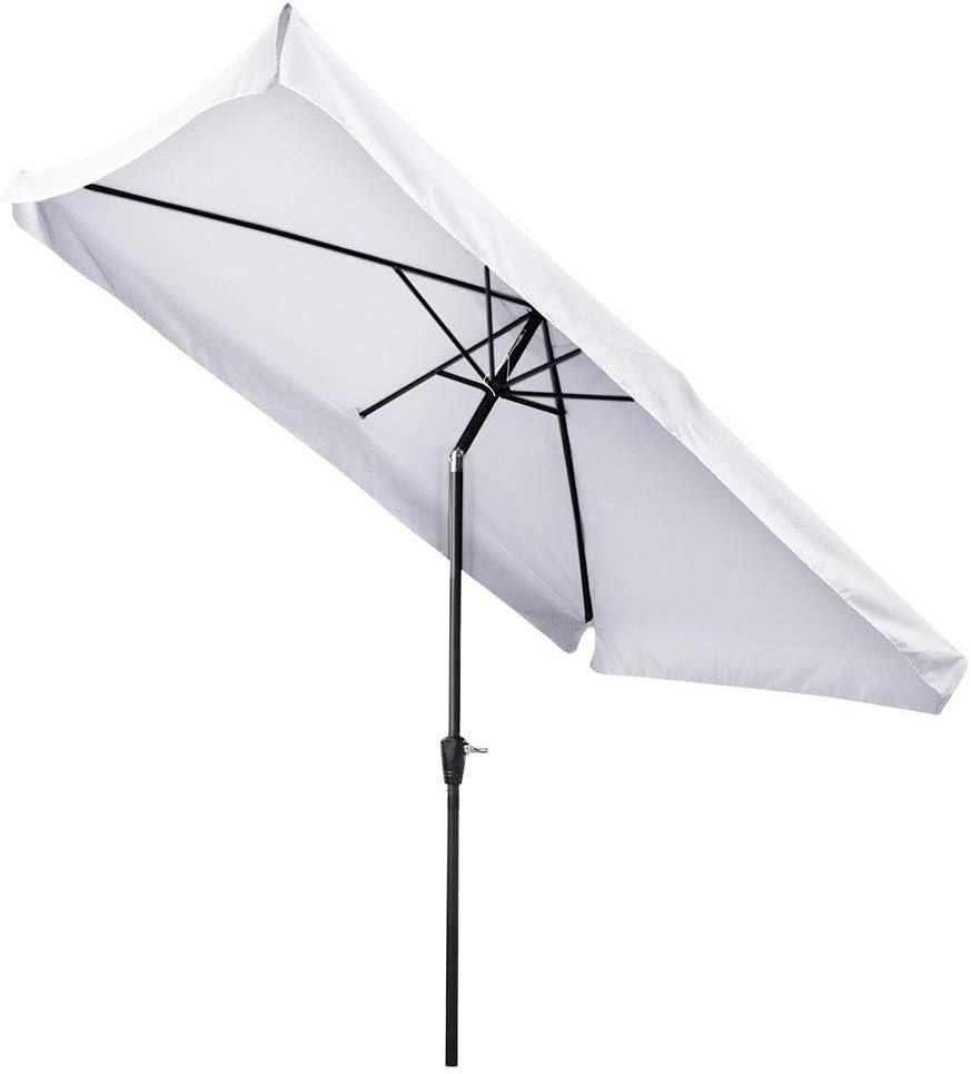AMPERSAND SHOPS Outdoor Patio Tilt Umbrella Rectangular with Valance and Crank Handle 10' x 6.5' Waterproof (White)