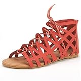 DREAM PAIRS MILLER New Women's Cutout Lace-Up Open Toe Ankle Strap Gladiator Flat Sandals
