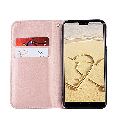 Funyye Bling Rhinestone Case for Huawei P20 Pro,Luxury Love Heart Crystals 3D Diamond Design Strap Magnetic Flip Soft Wallet Case with Stand Card Holder Slots PU Leather Case for Huawei P20 Pro