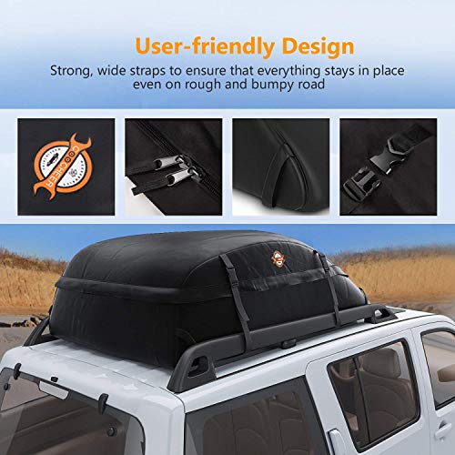 Waterproof Rooftop Cargo Carrier - Heavy Duty Roof Top Luggage Storage Bag Perfect for Car, Truck, SUV, Van with/Without Rack - 15 Cubic Feet
