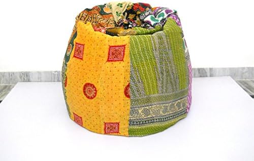 Handmade Quilted Cotton Floral Vintage Kantha Bohemian Bean Bag Chair Indian Home Decor Hippy Round Decorative Hippie Embroidered Gypsy Ottoman Pouf