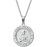 Vanbelle Sterling Silver jewelry - Rhodium Plated Style with 925 stamp - Saint Theresa Medal Pendant - Classic Christian Necklace for Women - 24x32mm medal Pendant - 18" chain