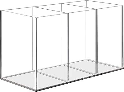 Uquelic Acrylic Pen Pencil Holder 3 Compartments Clear Desk Organizer