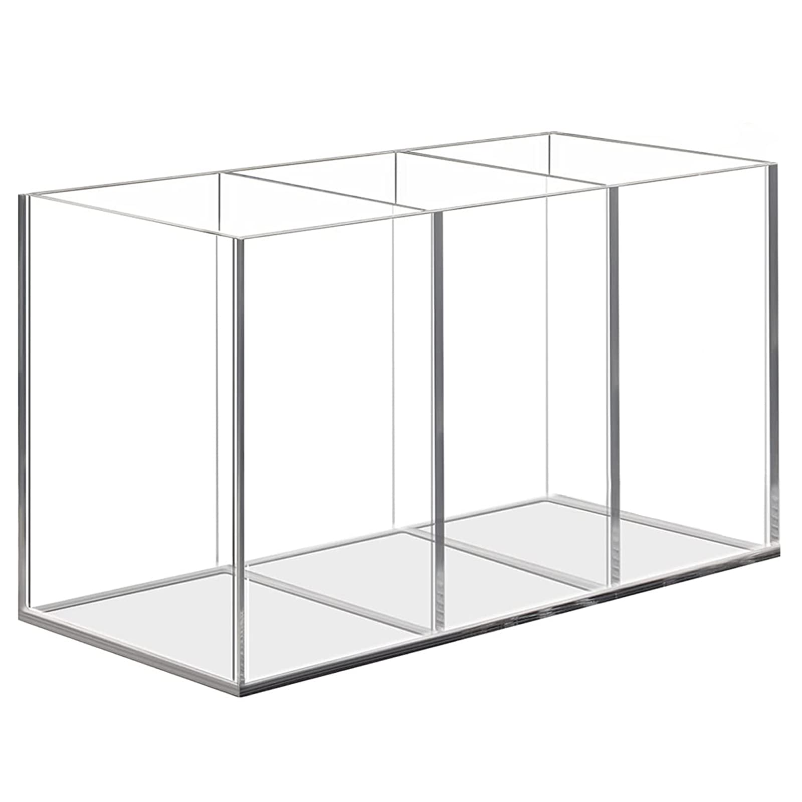 Uquelic Acrylic Pen Pencil Holder, 3 Compartments Clear Pen Pot - Desktop Stationery Storage Makeup Brushes Holder for Desk, Acrylic Organiser Pen Holder Desk Tidy