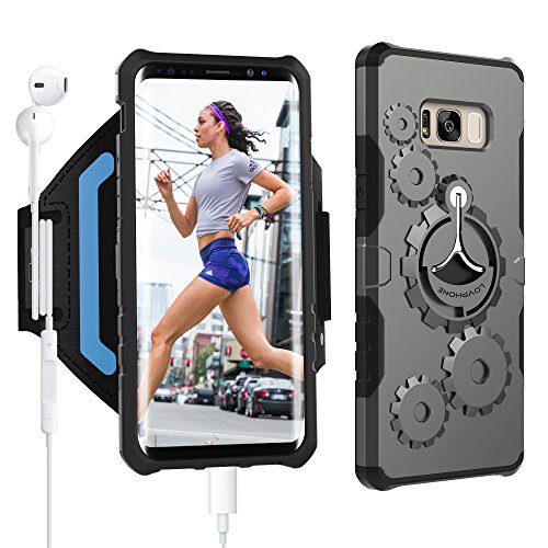 Samsung Galaxy S8 Plus Armband & Armour Case Set-LOVPHONE Sport Running Armband +Protective Case with Kickstand for Galaxy S8 Plus,Soft Elastic Strap with Key Holder(Gunmetal)-L