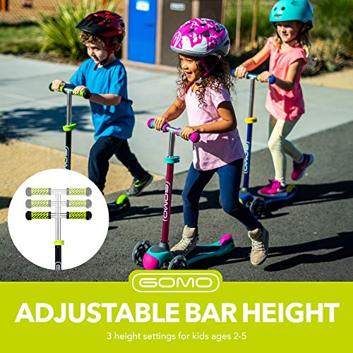GOMO 3 Wheel Scooter - Toddler Scooter - Three Wheel Scooter for Kids 2, 3, 4 and 5 Years Old - Adjustable Height Kick Scooter w/Colors for Boys & Girls (Teal/Pink)