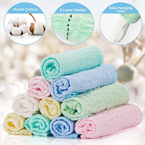 Tegeme 10 Pack Baby Muslin Burp Cloths Large 20" by 10" Cotton Absorbent Washcloths Burp Cloths