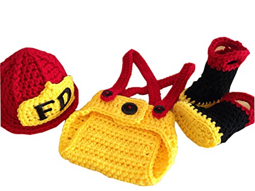 Pinbo® Baby Boys Girls Photography Prop Crochet FD Fireman Hat Diaper Boots