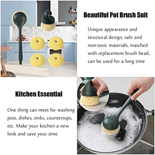 Kitchen Brush Set, Cleaning Brush for Pots and Dishes, Includes Brushes with Replace Brush Heads, Wooden Sisal Brush, Gloves, Pot Friendly Scrubber Set, Housework