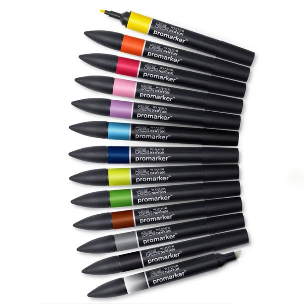 Winsor & Newton, Promarker, Essential Colours I, Set of 12+1 Blender, Alcohol Based Dual Tip Markers