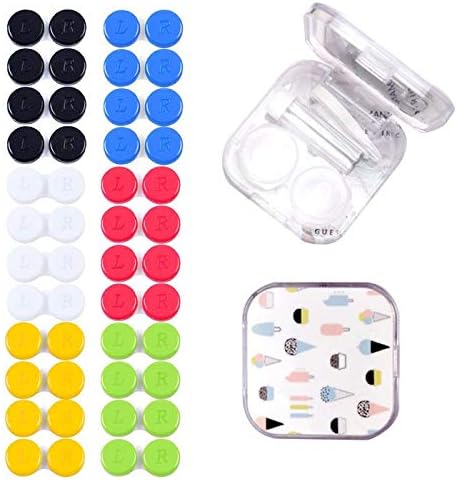 24 Pack Colorful Contact Lens Case, Box Holder Container Contact Lens Travel Case Lens Hard Case Travel Kit Mirror with Bottle with Tweezers Container Holder Soak Storage Kit