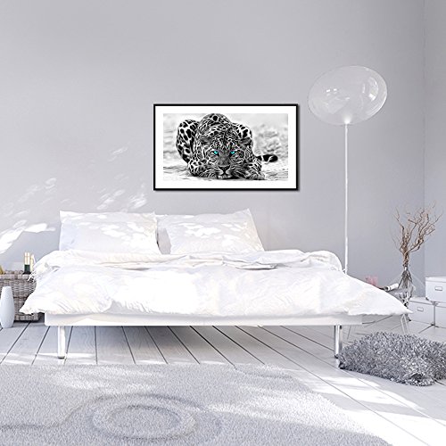 Visual-Art-Decor-Black-and-White-Leopard-Animals-Painting-Picture-Prints-Canvas-Wall-Art-Large-Decoration-24x36-Floater-Frame