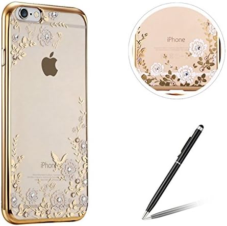 iPhone 7 Plus / 8 Plus Case,Feeltech Bling Glitter Soft Ultra Slim TPU Gel Rubber Clear Luxury Crystal Sparkle Protective Shell for iPhone 7 Plus / 8 Plus-Gold Bumper White Henna