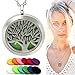 Eco Ultrasonic Diffuser Necklace, Essential Oil Aromatherapy Locket, Tree of Life Pendant. Premium Stainless Steel Will Not Tarnish from Oils, Bonus 12 Assorted Color Refill Pads.