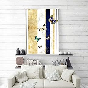 Framed Canvas Home Artwork Decoration Golden Abstract Style Canvas Wall Art for Living Room, Bedroom - 16x24 inches