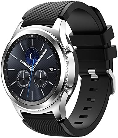 Compatible for Samsung Galaxy Watch Band 46mm, Gear S3 Band Silicone Strap Sport Wristband Replacement Band for Samsung Gear S3 Frontier/Gear S3 Classic Watch Band Bracelet Accessory (Black)