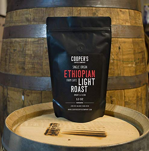 Ethiopian Bright Light Roast Grade 1, Whole Bean Coffee, Natural Dry Processed Micro Lot Single Origin Farm Gate Direct Trade, Intense Bright & Bold Coffee Beans, Gourmet Coffee - 12 oz Bag