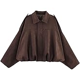 MakeMeChic Women's Long Sleeve Zip Up Jacket Collared Fall Vintage Cropped Coat Outerwear