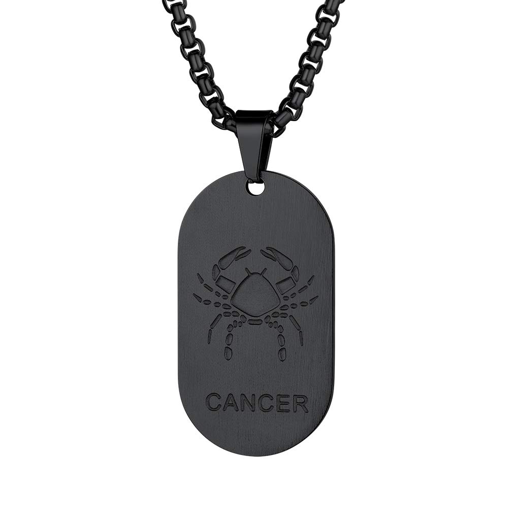Custom4U Boys Dog Tag Necklace Cancer Jewellery Gifts Black Zodiac Symbol Necklaces