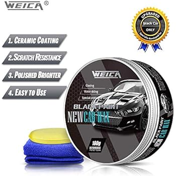WEICA Car Wax Black Solid for Black Cars, Carnauba Car Wax Kit Cleaner, Car Waxing Scratch Resistance Auto Ceramics Coating 180g with Free Waxing Sponge and Towel-Black