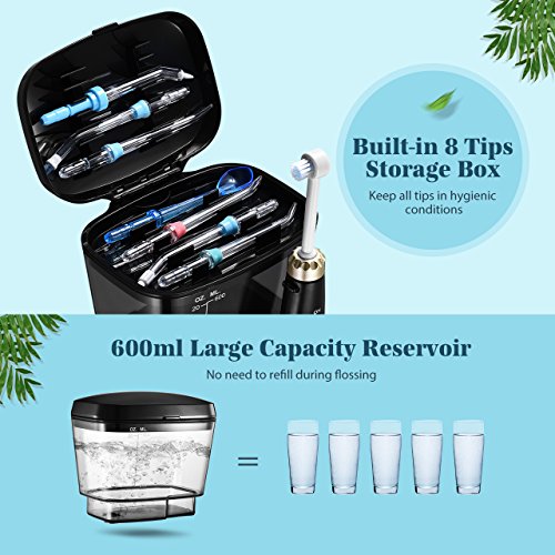 Habor Upgraded 600ml Water Flosser, 8 Jet Tips FDA Oral Irrigator, 70db Quiet 10 Pressure Electric Dental Flosser(Black) - Thumbnail 3