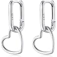 Reffeer 925 Sterling Silver Heart Drop Earrings Hoop for Women Teens Minimalist U Hoop Earrings Link Drop Earrings