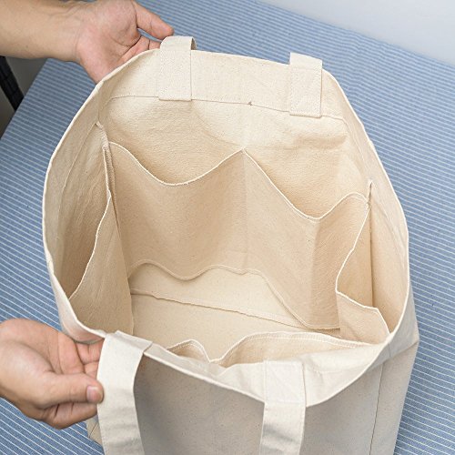 ATBAY 100% Cotton Canvas Washable Grocery Tote Bag with Long Shoulder Strap 13 5/8"L and Removable Bottom Base Stiffener Insert - Natural (3 Pack) - Thumbnail 5
