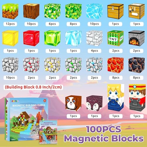 Moonmen 100PCS Magnetic Blocks Magnetic Tiles for Kids, Joyful Pet Paradise Building Blocks Set - Wooden House Playset STEM Montessori Sensory Toys Creative Games for 3+Year Old Kids Age 3+ Years Old