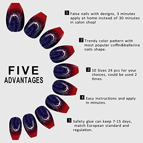 False Nails Coffin Shape With Designs 24 Pieces Full Cover