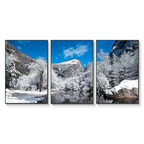 Floating Framed Canvas Wall Art for Living Room, Bedroom Landscape Gorge Mountain River Grassland Canvas Prints for Home Decoration Ready to Hang - 16"x24"x3 Panels