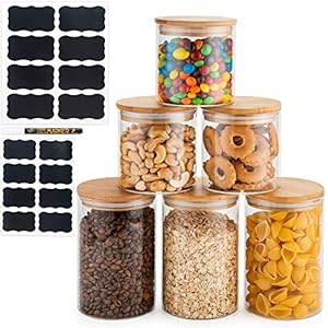 Deco Haus Set van 6 Glazen Opbergpotten met Bamboe Deksel, Luchtdicht, Vaatwasser-, Magnetronvriendelijk, Pot voor…
