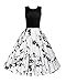 OUGES Women's 1950s Sleeveless Patchwork Vintage Dress,Black and Flower,Small