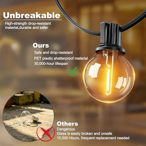 LaPitio Guirnalda Luces Exterior Impermeables con Bombillas Irrompibles | 60M, 100+4 Bombillas, Conectable, 2500K Blanco Cálido, para Fiestas de Cumpleaños, Bodas, Terrazas, Jardines Medianos