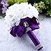 Gotd Crystal Roses Pearl Bridesmaid Wedding Bouquet Bridal Artificial Silk Flowers (Purple)
