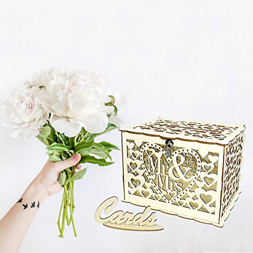 Angela&Alex Wedding Card Box, DIY Gift Card Boxes with Lock and Card Sign Wooden Hollow Wedding Money Box Holder for Reception Weddings Baby Showers Birthdays Graduations Party Decorations
