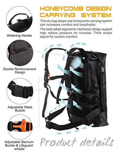 IDRYBAG Waterproof Dry Bag Dry Sack, Lightweight Dry Backpack Water Sport, Hiking Dry Backpack Shoulder Straps 30l - Thumbnail 2