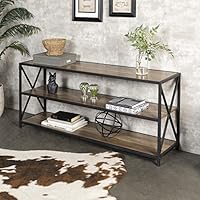 WE Furniture 2 Shelf Industrial Wood Metal Bookcase Bookshelf Storage, 60 Inch, Brown Reclaimed Barnwood