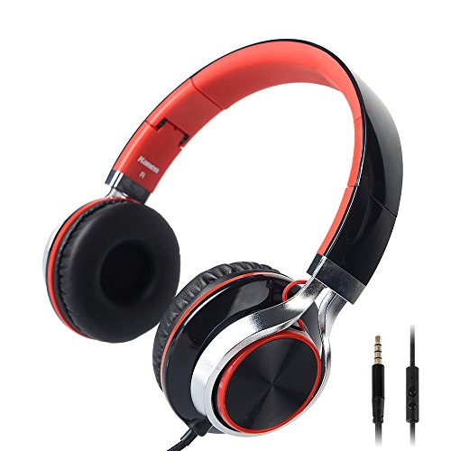 Kanen Wired Stereo Foldable Bass On-ear Headphones Over-ear Headsets Earphones with Microphone 3.5mm for Cellphones Smartphones iphone Laptop Tablet Mp4 Mp3 (Black)