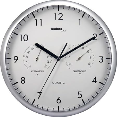 Technoline, WT 650 Wanduhr mit Thermometer und Feuchtigkeitsmesser, Ø 26cm, silber